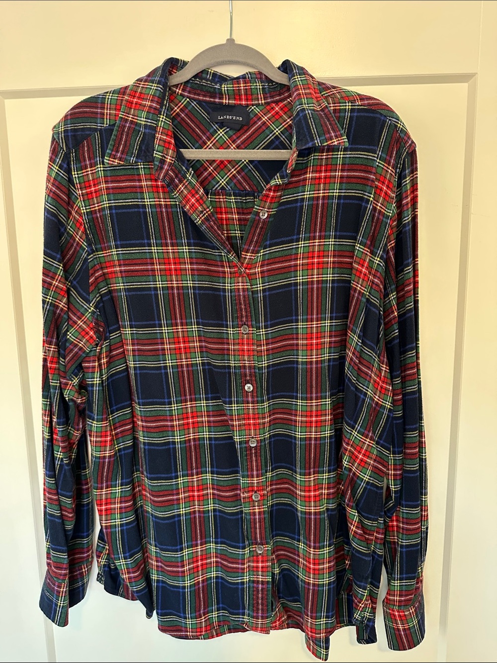 Lands' End Red and Navy Plaid Button-Down Shirt